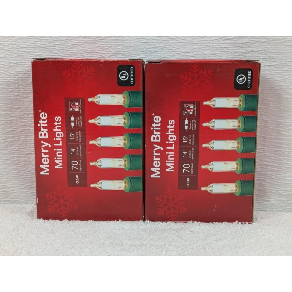 Christmas - Merry Brite - 70 Count - Mini Lights - Clear Bulb/Green Wire -2 Pack
